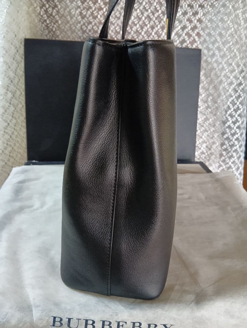 バーバリー レザー トートバッグ ノバチェック 金属金具 ブラック 黒