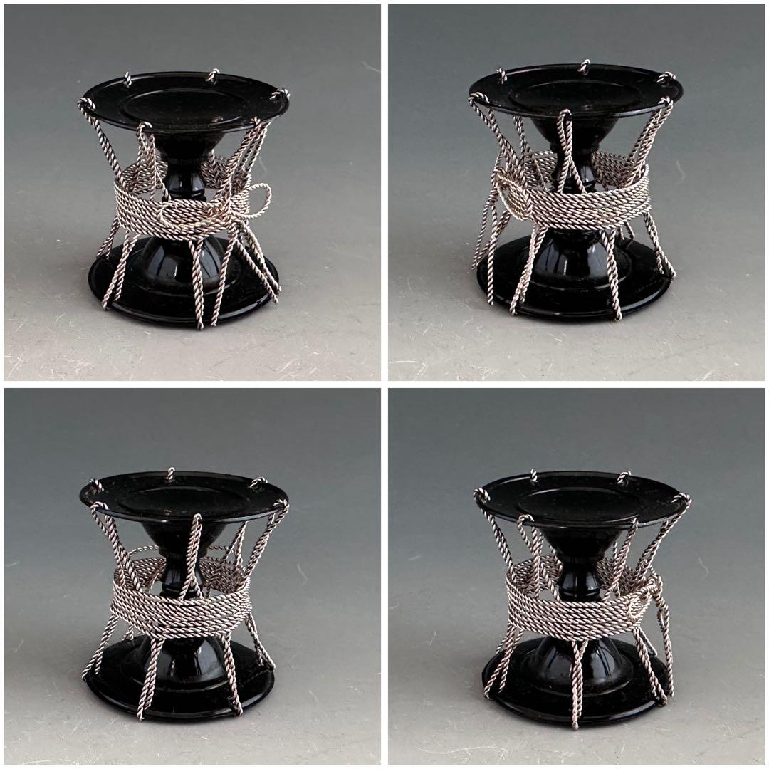 茶道具 黒漆 銀線紐 鼓 蓋置 井波慶州 共箱 金工 稽古 茶会