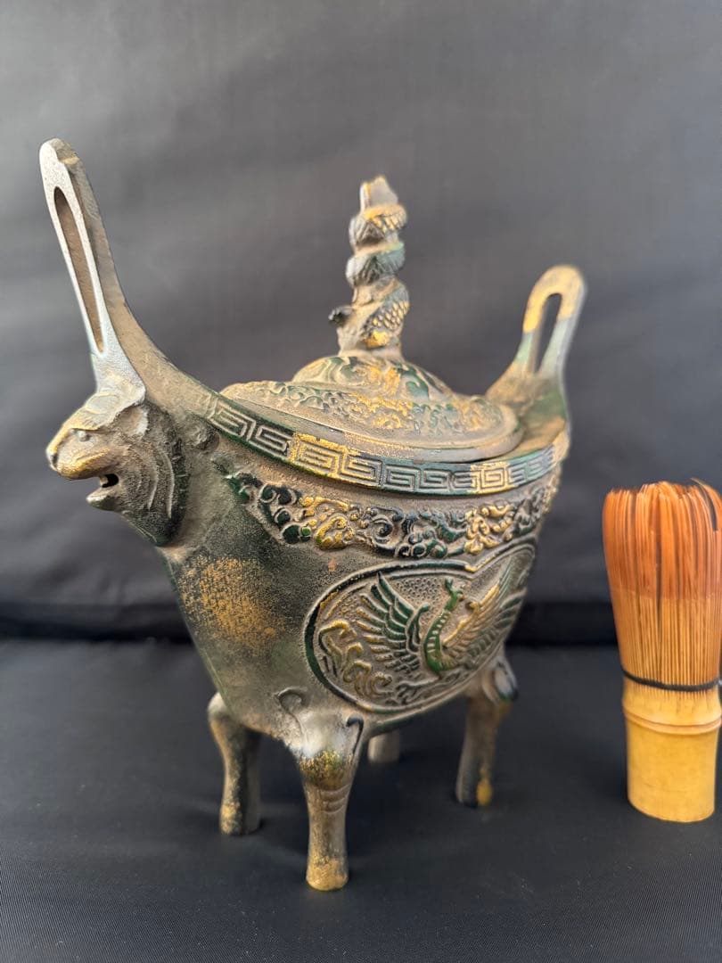 香炉 四神獣 元宝　金属　彫刻 置物 開運 風水 骨董 インテリア　アンティーク