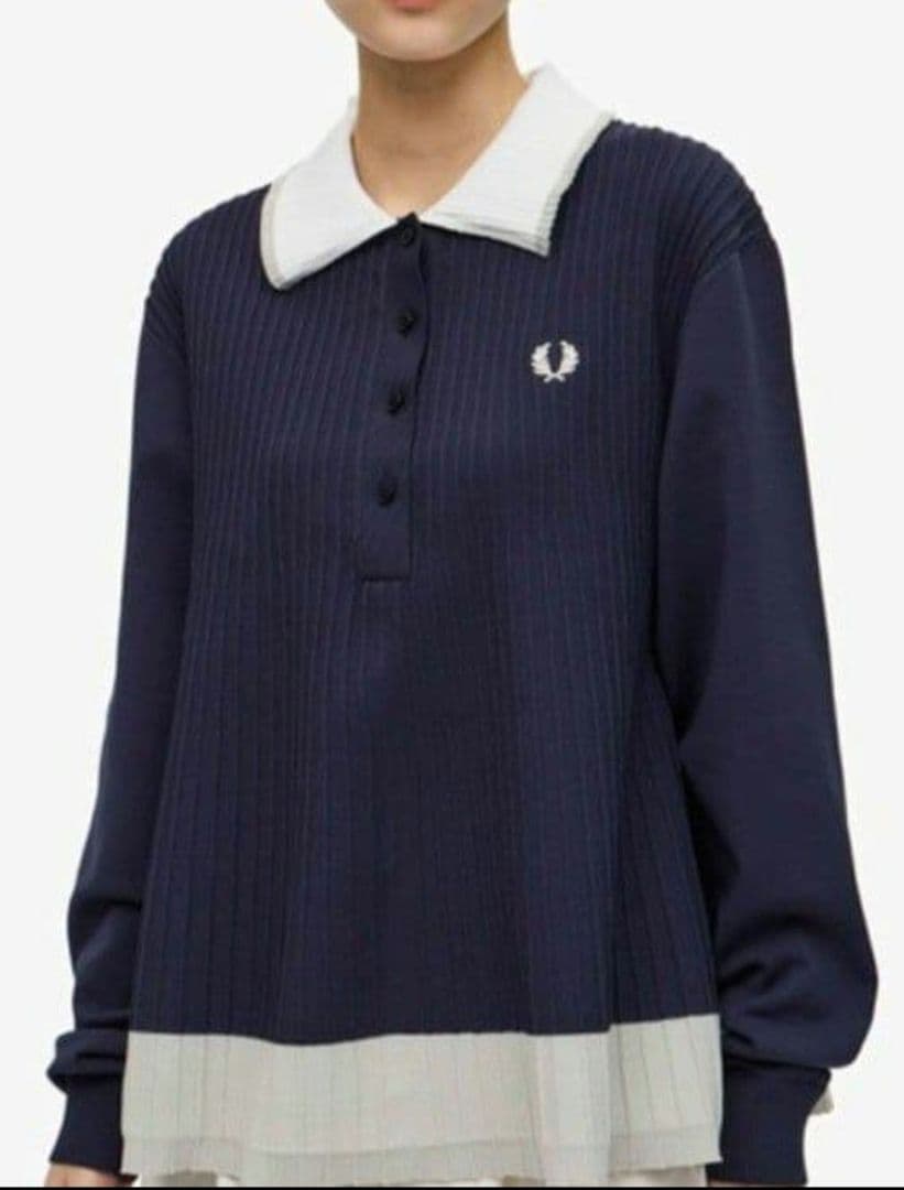 フレッドペリー ニットプリーツシャツ 長袖 ネイビー 完売品 FredPerry