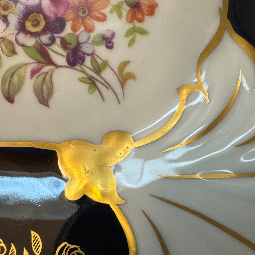 ワイマール WEIMAR 金彩コバルトブルー フラワー プレート4枚セット