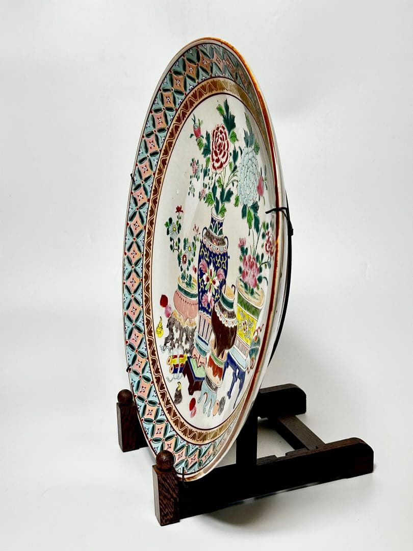 明治の名工 初代晩香 庄村健吉 色絵尺三大皿 有田焼 伊万里