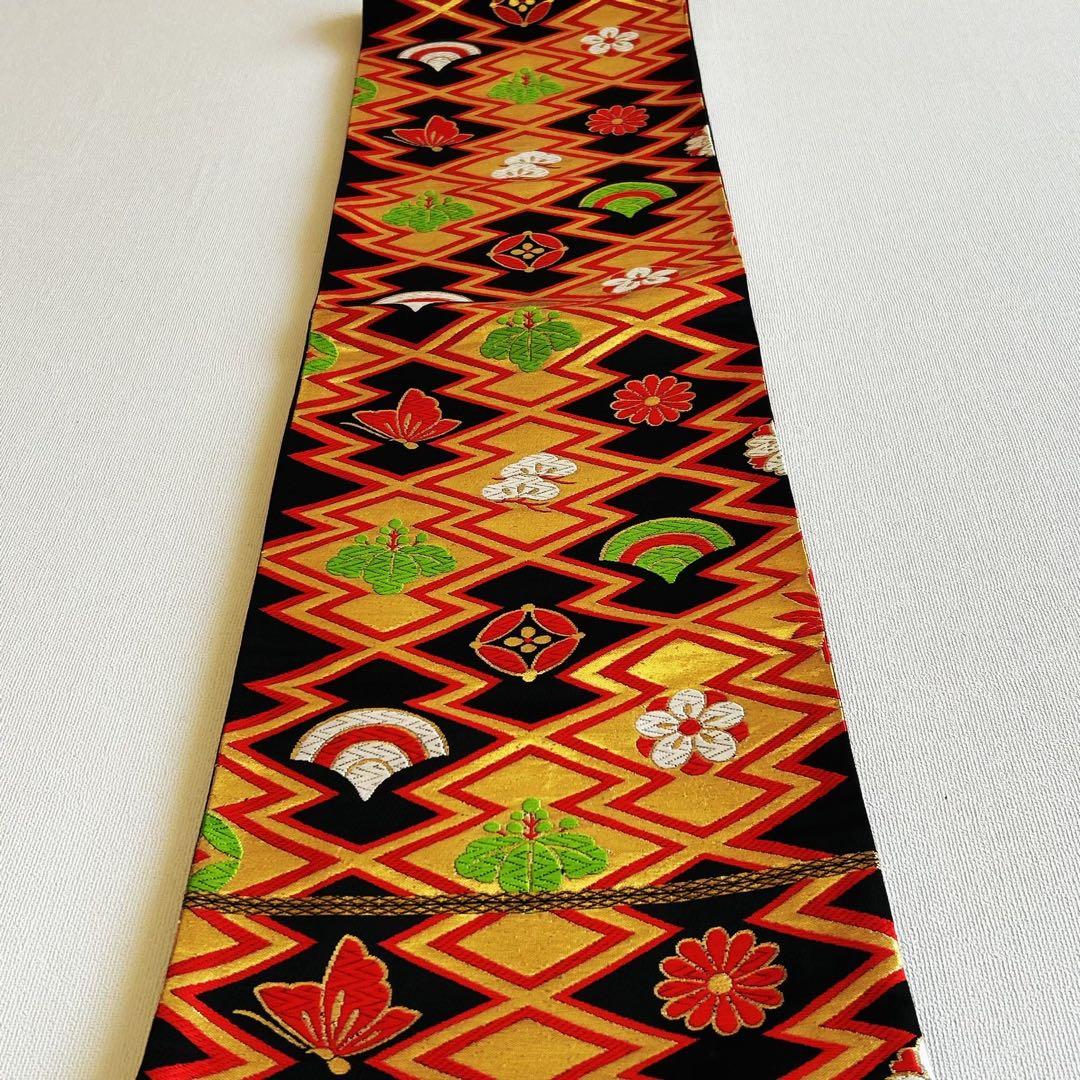 セット七五三 ７歳女の子 長着＆袖なし長襦袢＆帯＆小物　赤×黒　オシドリ　伊達衿