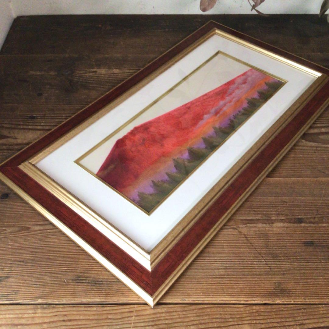 No5177 額装　油絵　流月真一　「赤富士」　Mt.FUJI 油彩画　送料無料