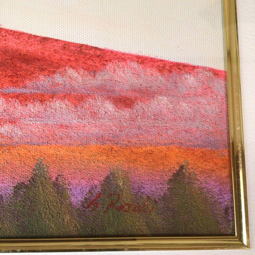 No5177 額装　油絵　流月真一　「赤富士」　Mt.FUJI 油彩画　送料無料