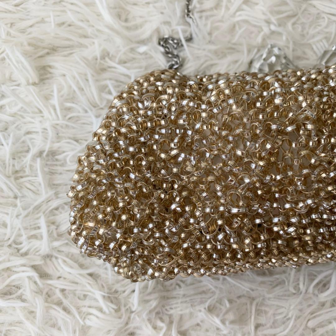 【アンテプリマ】ワイヤーバッグ ショルダ ベージュ　 がま口　チェーンショルダー