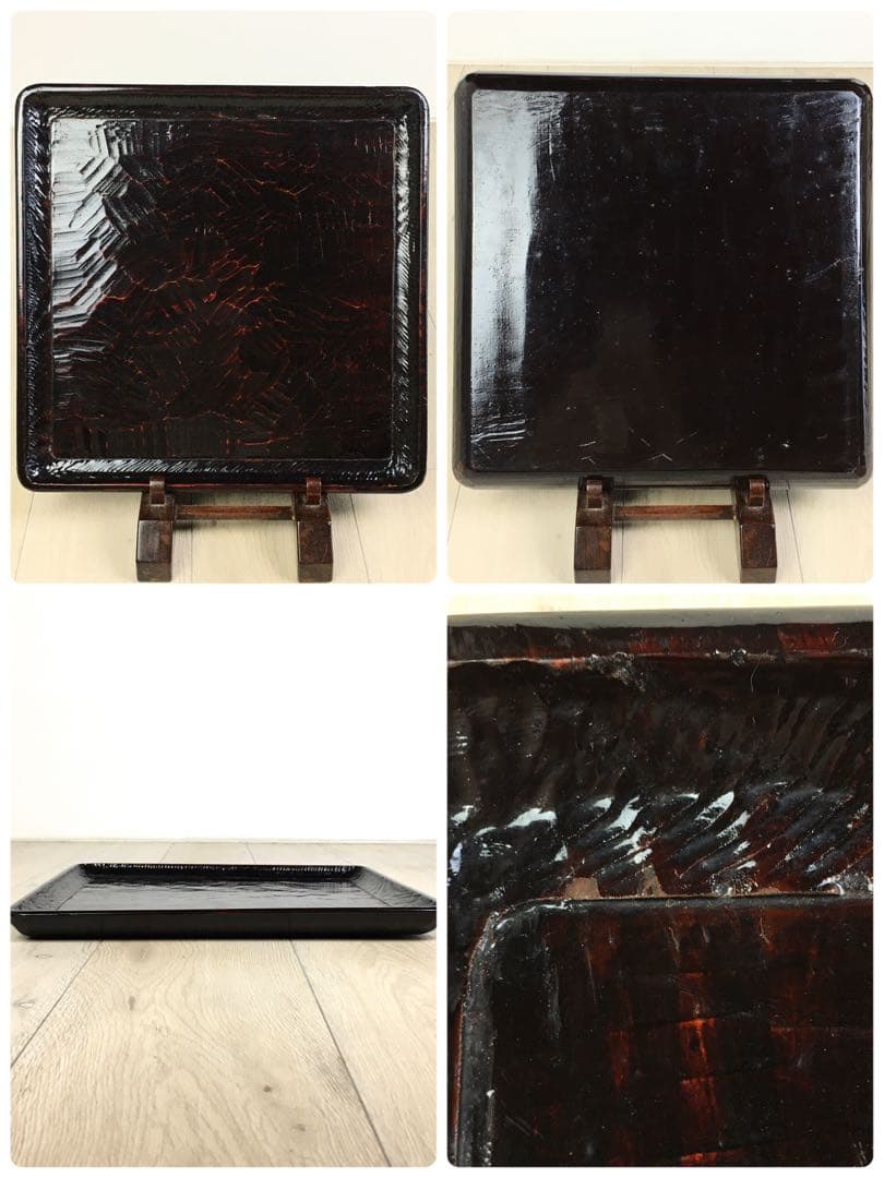 S368讃岐彫 四方盆 くり抜き盆 5客揃 懐石膳 茶懐石