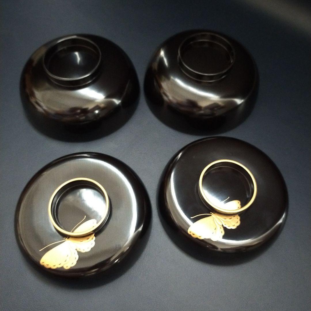 確認用　能登輪島塗 内総沈金 牡丹紋詰 吸物椀 茶道具 懐石 菓子椀 2客