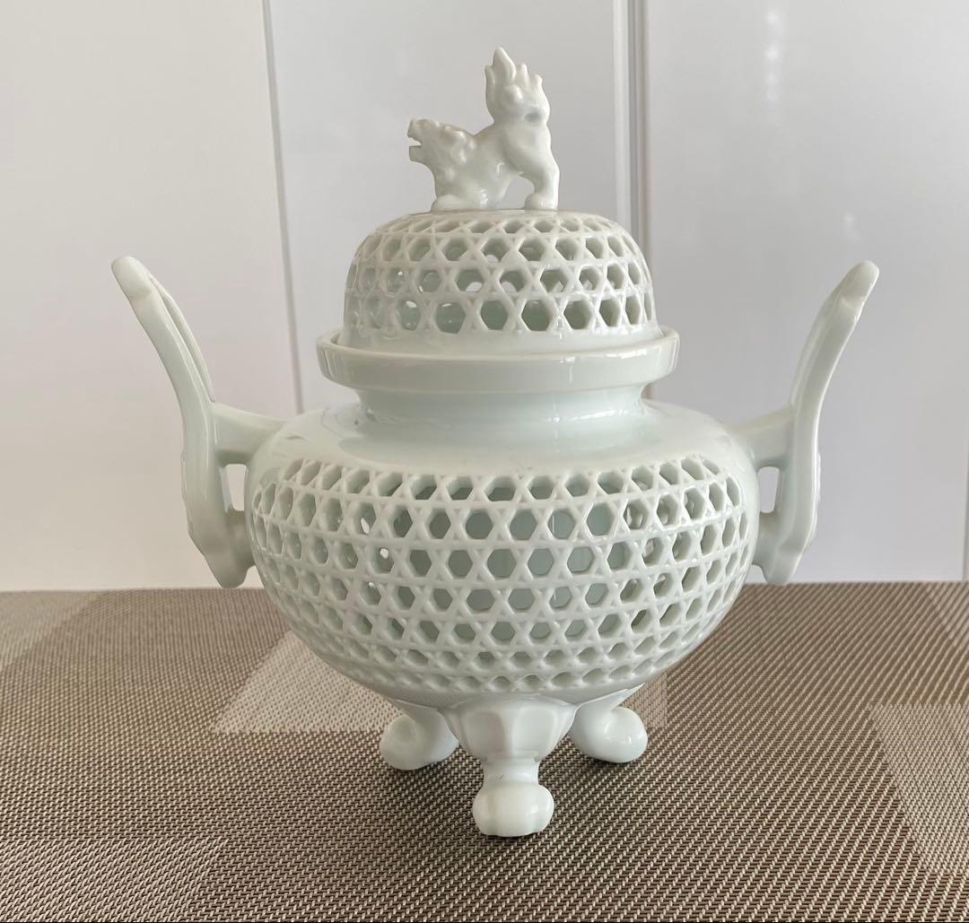 有田焼 杉原一壷 白磁 香炉 透かし 三つ足 香道具 有田焼杉原一壺