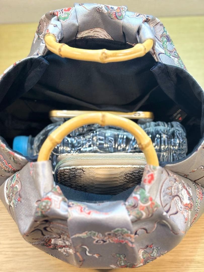 和装バック　着物バック　金蘭生地・風神雷神（グレー）卒業入学結婚七五三お宮参り