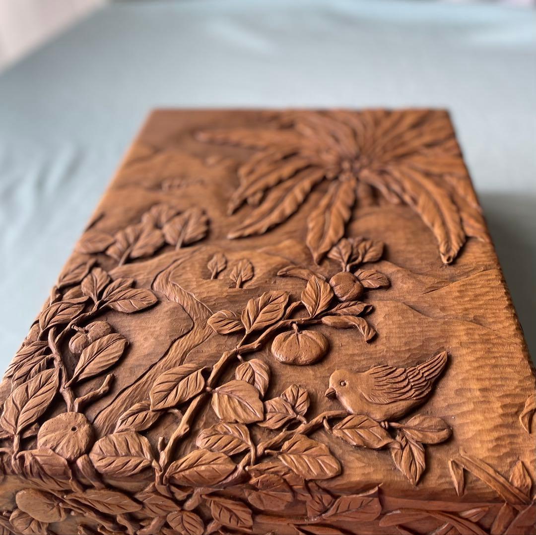 木彫り文房具収納箱