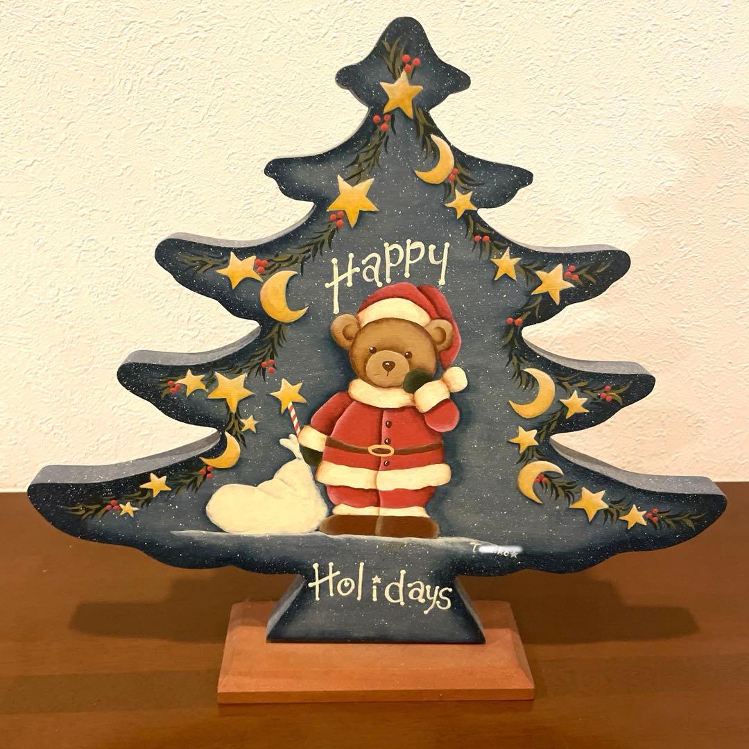 トールペイント白木☆木製クリスマスツリー型デコレーション 約30cm