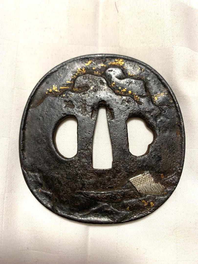 山と植物の金装飾 鍔(つば)