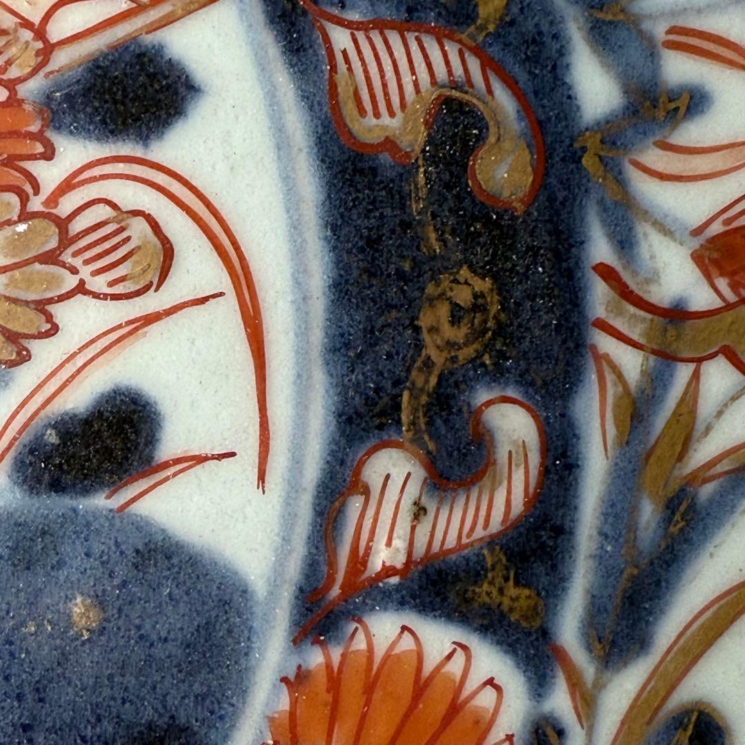 元禄伊万里 色絵花鳥図七寸皿 建築物 金蘭手 赤絵 裏椿文 状態◎ 蒐集