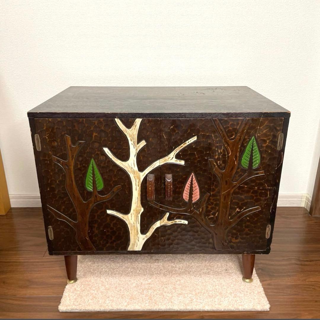 【レトロ】キャビネット　レコードケース　棚　テレビ台 LPレコード収納 | アクリル付き扉 | おしゃれなキャビネット