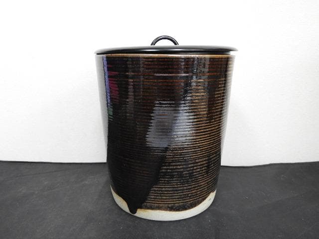 膳所焼　糸目水指　陽炎園　共箱　MA677