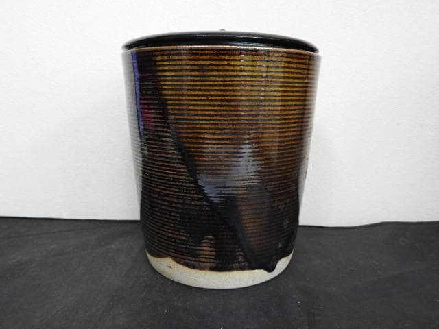 膳所焼　糸目水指　陽炎園　共箱　MA677