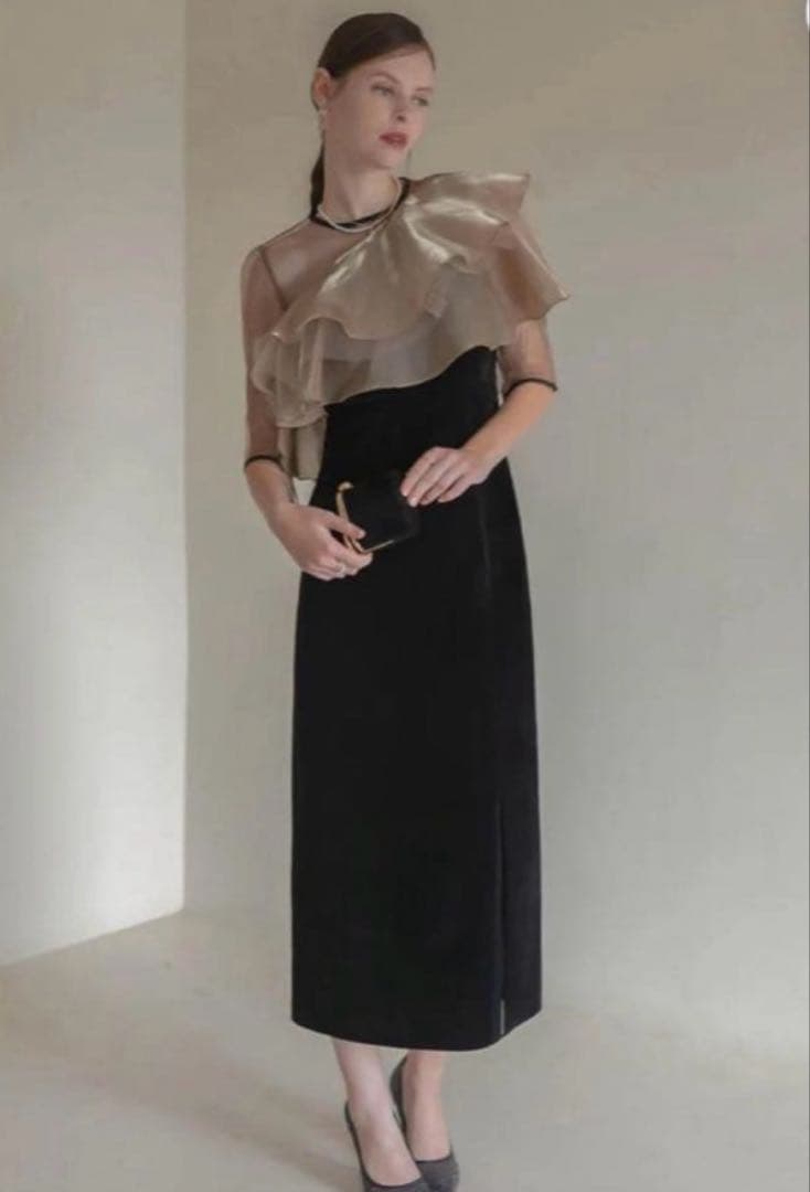 超美品leja レジャ アシンメトリーティアードフリル3WAYベロアドレスM