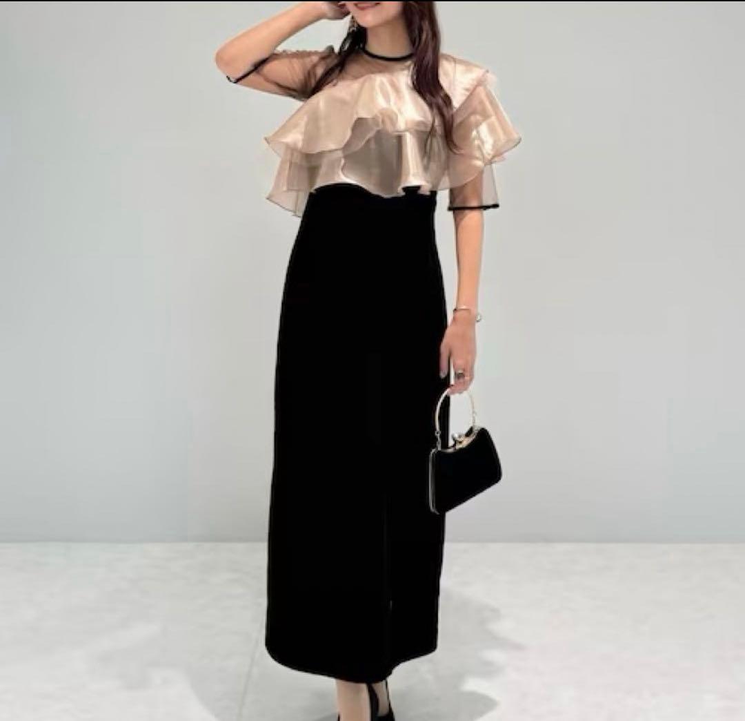 超美品leja レジャ アシンメトリーティアードフリル3WAYベロアドレスM