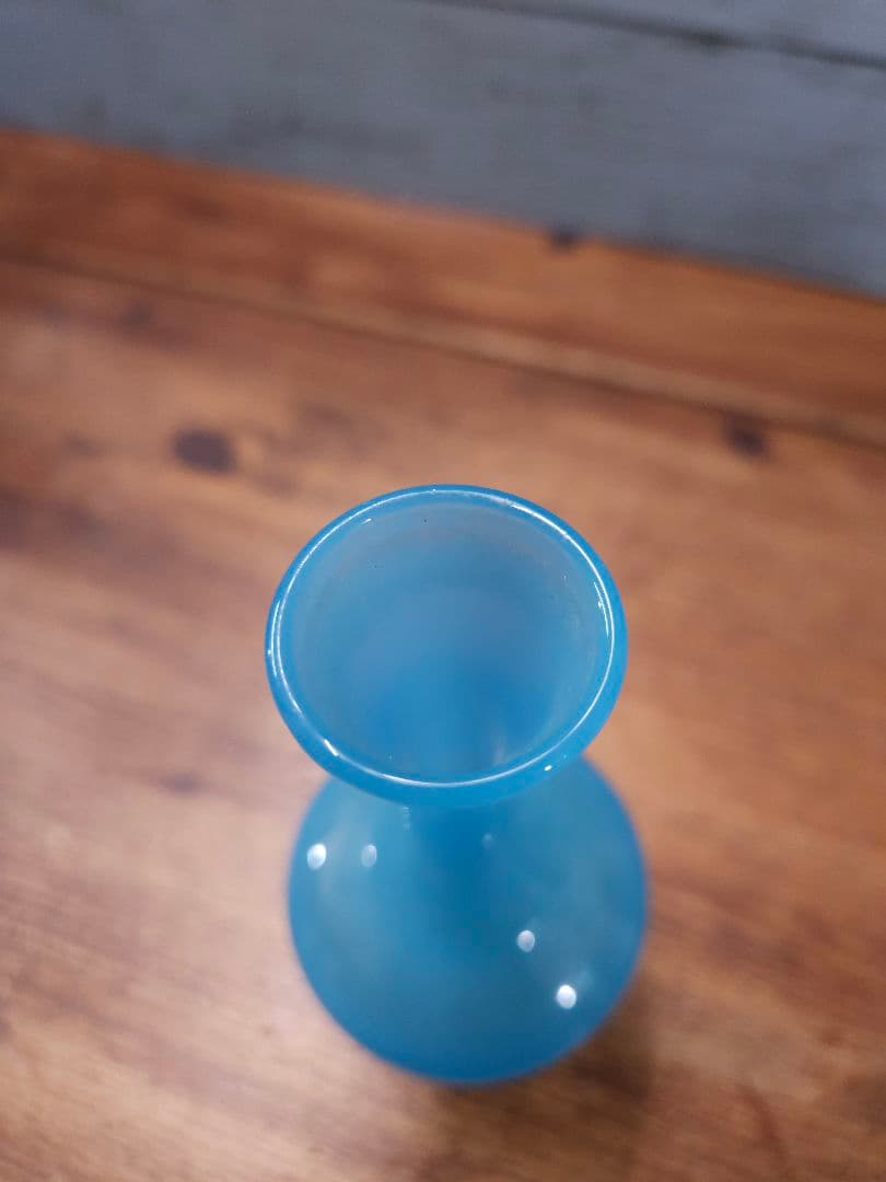 フランスアンティーク オパリンガラス 花瓶 ブルー系 一輪挿し グラス 花器