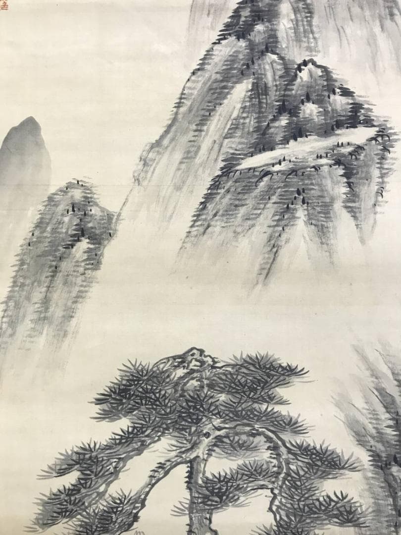 真作/田能村直入/山水人物画賛/山水図/水墨山水図/掛軸/名家伝来AE-390