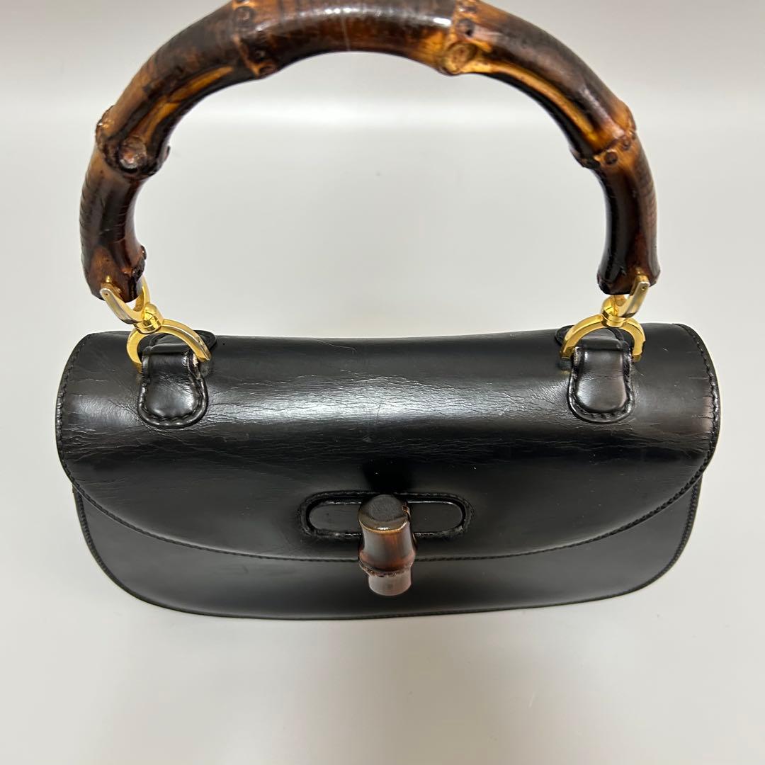 GUCCI グッチ バンブー レザー ハンドバッグ ターンロック ブラック