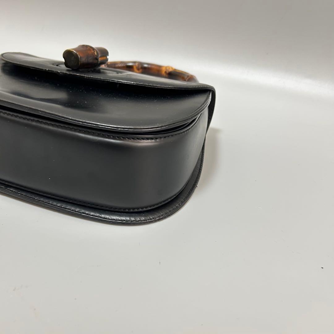 GUCCI グッチ バンブー レザー ハンドバッグ ターンロック ブラック