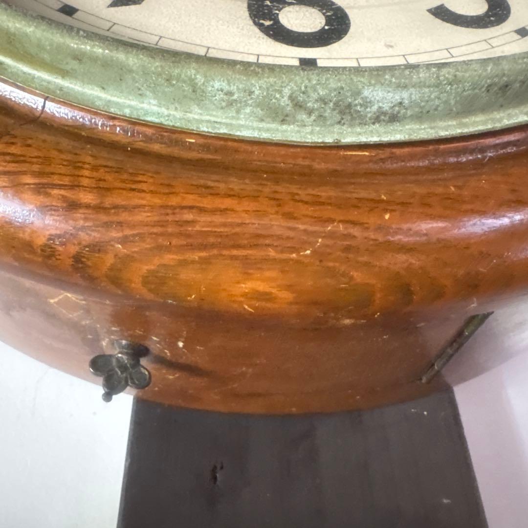 大正頃の吉田時計の木製丸時計 アンティーク時計 電池式