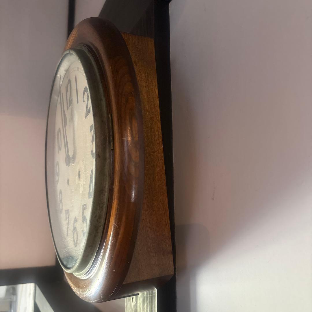 大正頃の吉田時計の木製丸時計 アンティーク時計 電池式