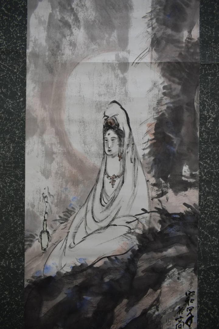 真作/泥谷文景/観上観音図/布袋屋掛軸HG-679