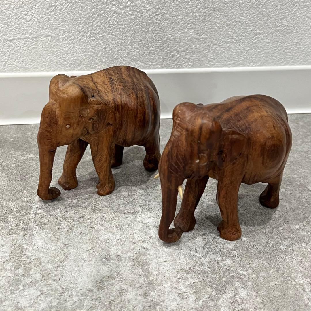 インド製 木製手彫り象 2体セット 置物 ミニサイズ インテリア - メルカリ