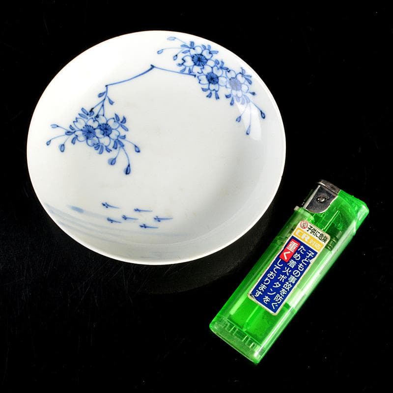 和食器 瀬戸焼 古瀬戸 染付 桜メダカ文 盛塩皿 皿 十三客 V R7265の