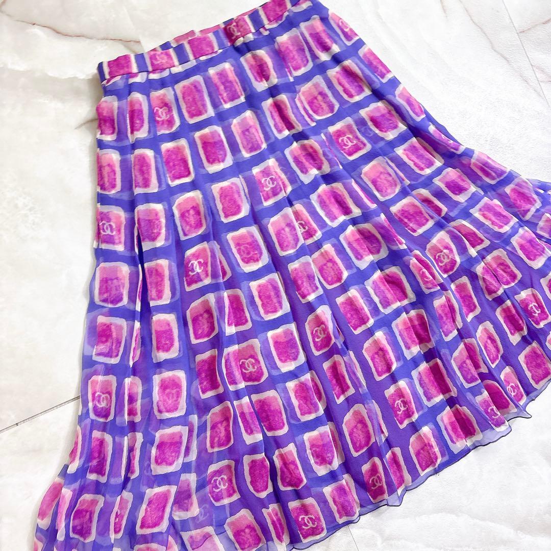 CHANEL シャネル　ココマーク　総柄　スカート　パープル　38