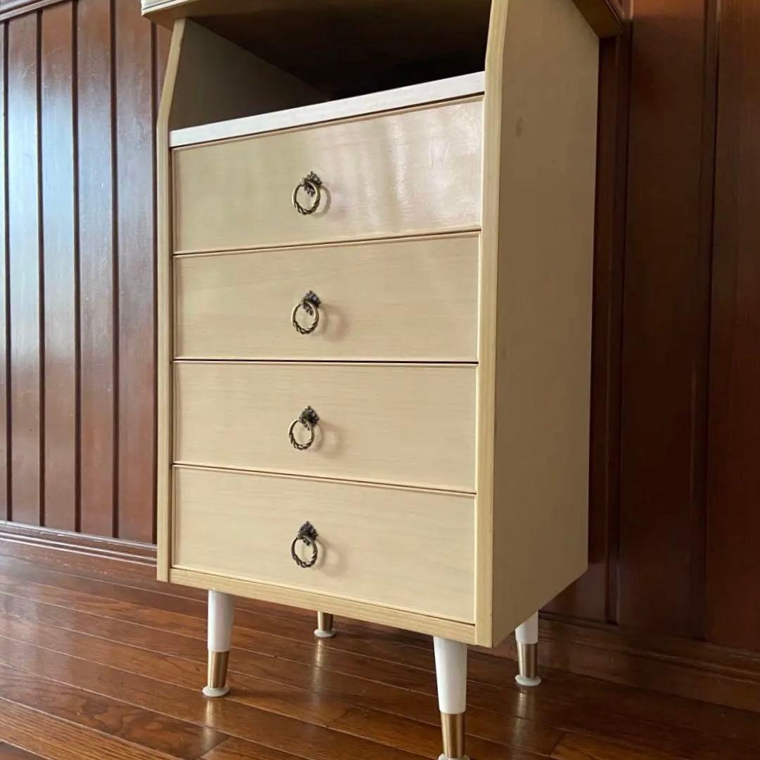 昭和レトロ 電話台 ホワイト 引き出し 収納棚 サイドラック チェスト