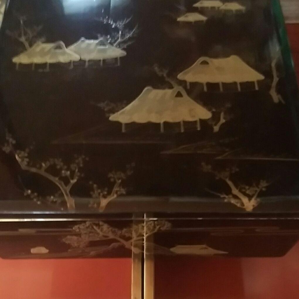 136骨董品 蒔絵漆器 4段重箱 山水図