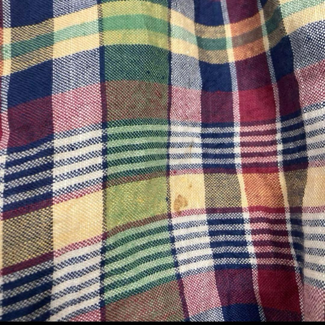 45R チェック柄 リネンタックワイドパンツ ロングキュロット サイズ2