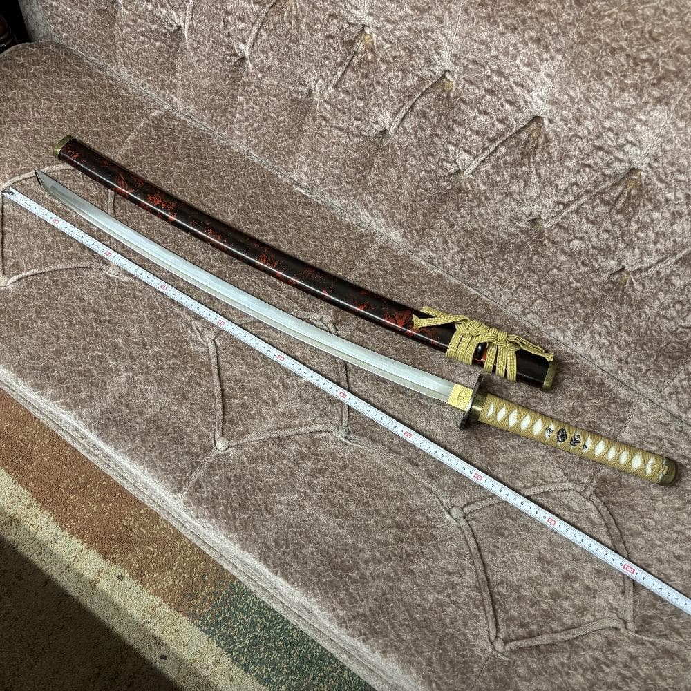 模造刀剣 逆刃刀 大刀 茶糸仕様 雲龍鞘 黒朱乱れ塗り鞘 木製鞘 るろうに剣心