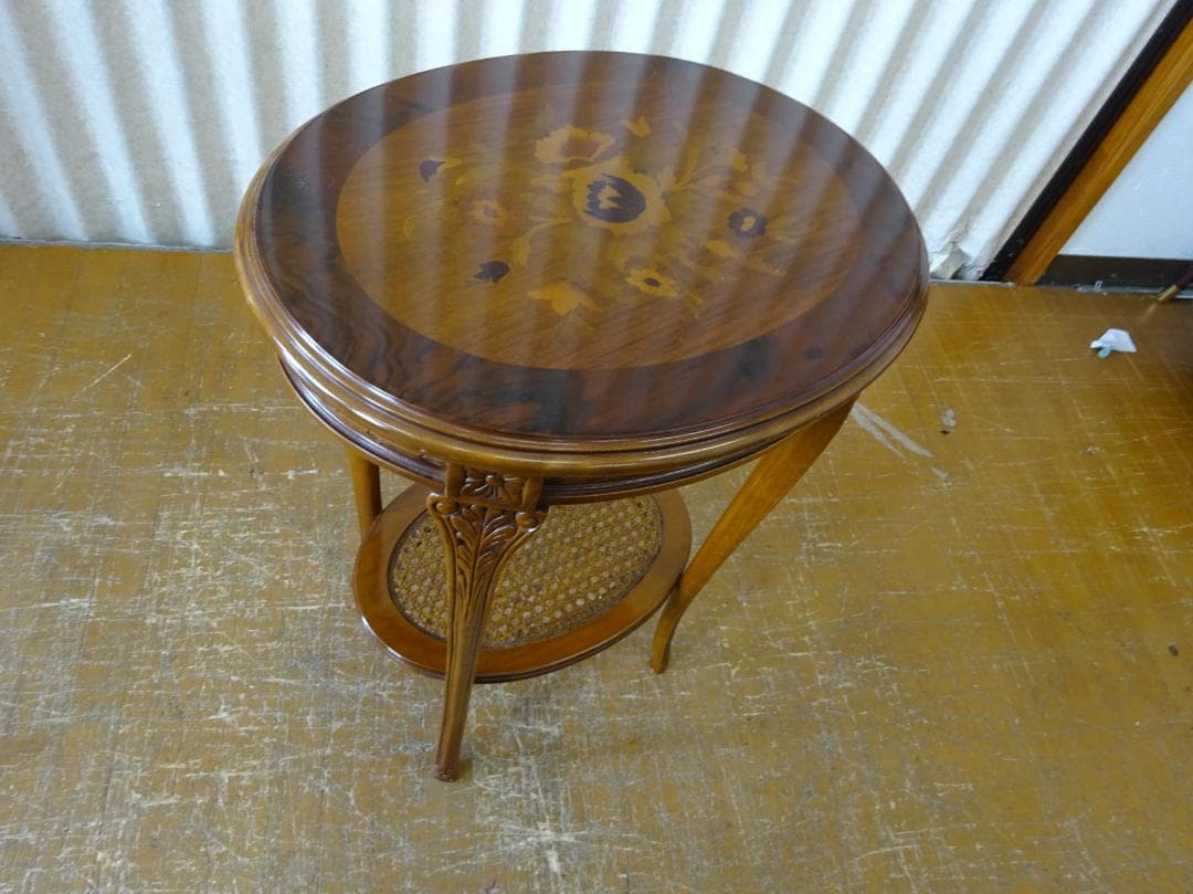 イタリア製 象嵌 猫脚 サイドテーブル 花台 飾り台 アンティーク ①