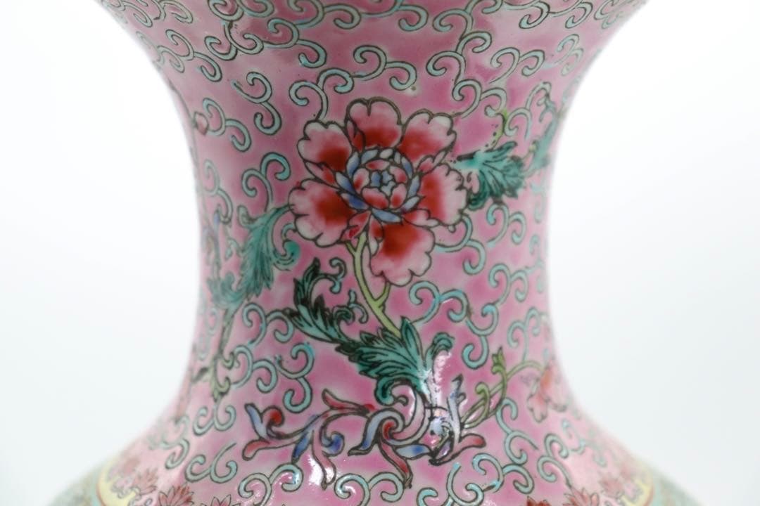 中国 大清乾隆年製銘 粉彩桃紋瓶 送料込み0726