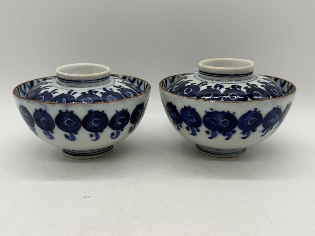 中国　清時代　道光庚子年製　染付蓋茶碗ペア　送料込み251130 蓋茶碗 古伊万里 染付 松竹梅文 | (有)新原美術