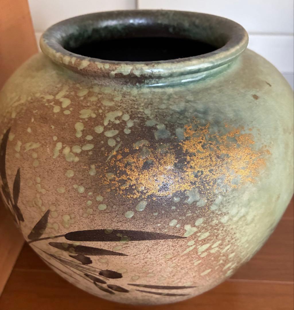 信楽焼￼木箱付き陶器花器花瓶 金彩豪華 明治印