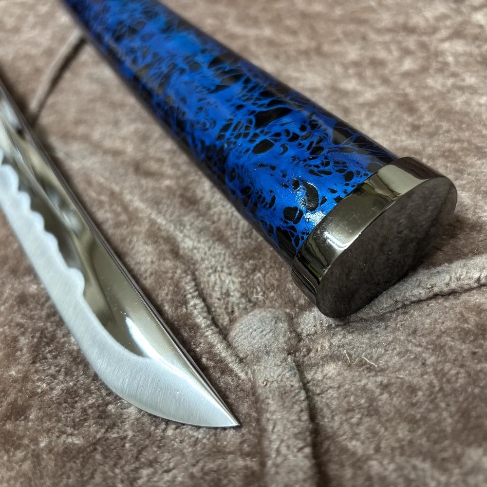 【重厚／美麗】模造刀 大刀 木製鞘 漆黒×流転青 観賞用 コスプレ 撮影用