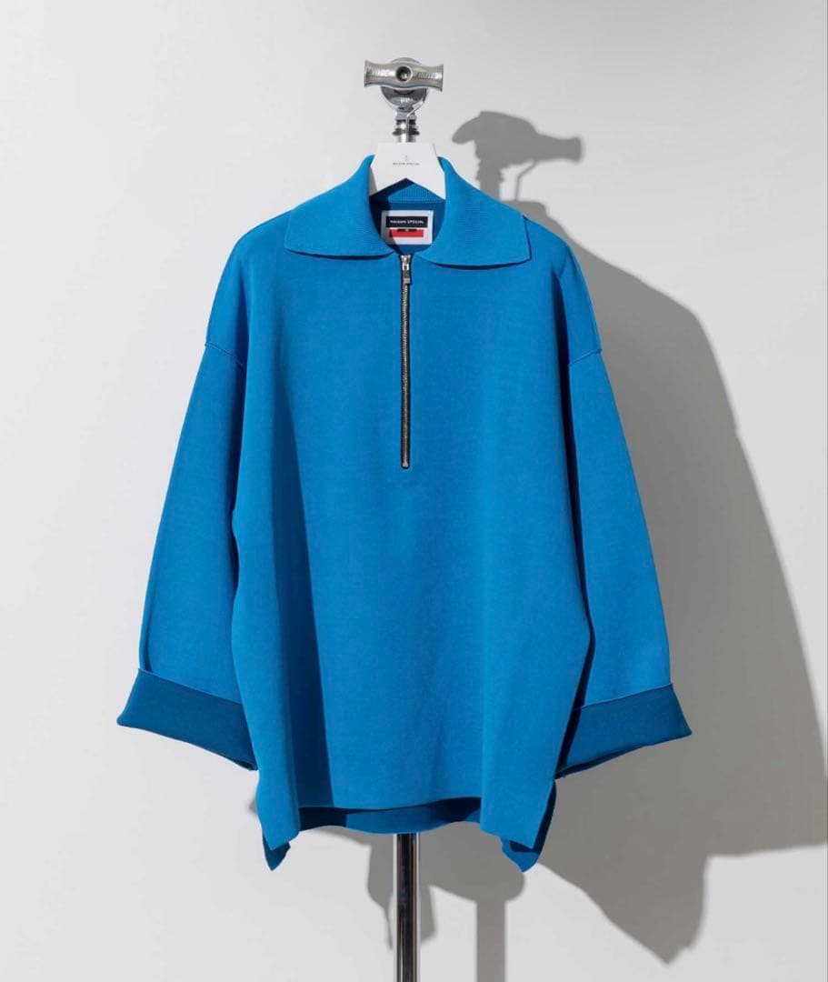 ダブルフェイスハーフジッププライムオーバーニットポロシャツ