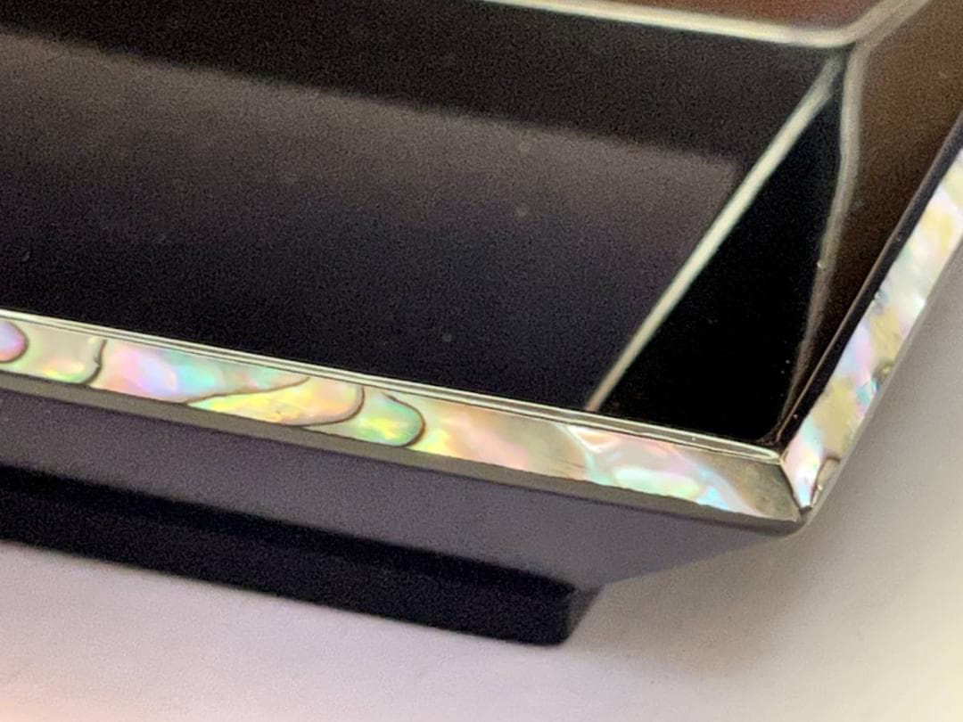 盆□黒塗螺鈿 青貝 四方盆 干菓子器 漆工芸 本漆 漆器 共