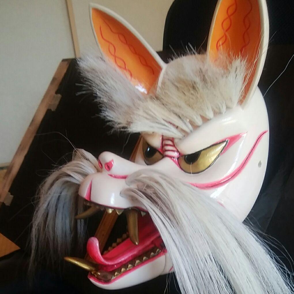 狐面 木彫 彫刻 祭り お面 仮面 伝統芸能 飾り面 工芸 狐面(悪