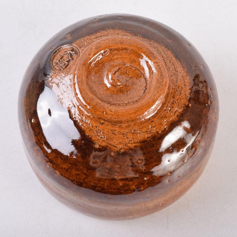 茶道具 大樋焼 中村長阿弥造 飴釉 大樋茶碗 共布共箱 V 8525