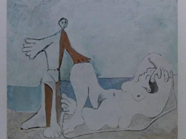パブロ・ピカソ、海岸の男女、希少画集画、新品額装付