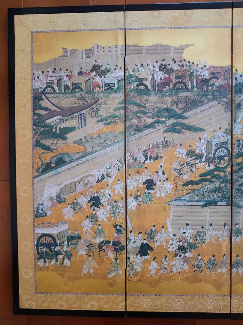 明正天皇　御即位行幸図六曲屏風　狩野探幽　複製画（デジタル工芸印刷）