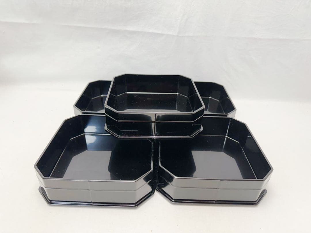 未使用 茶道具 木製 黒真塗 五段縁高重 元箱