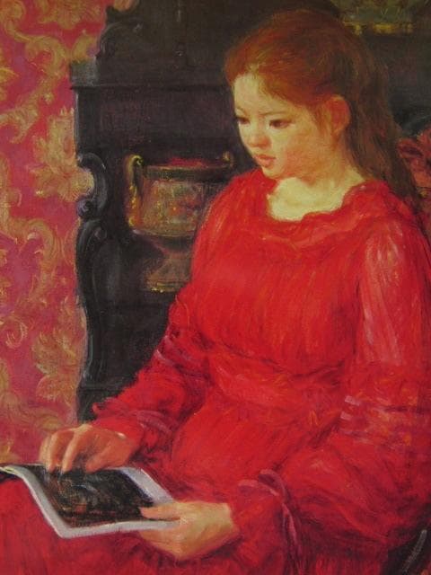 柳沢淑郎、「読書する女」、希少な額装用画集より、新品高級額装付